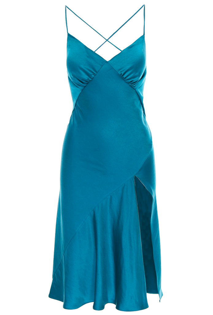 Seville Satin Midi Dress In Turquoise