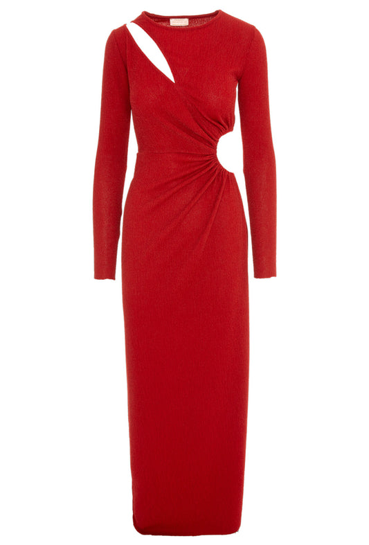 Mykonos Glitter Jersey Cut Out Maxi Dresss In Red