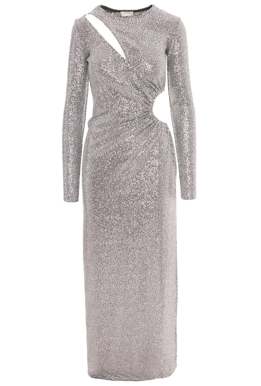 Mykonos Sequin Cut Out Maxi Dresss In Silver