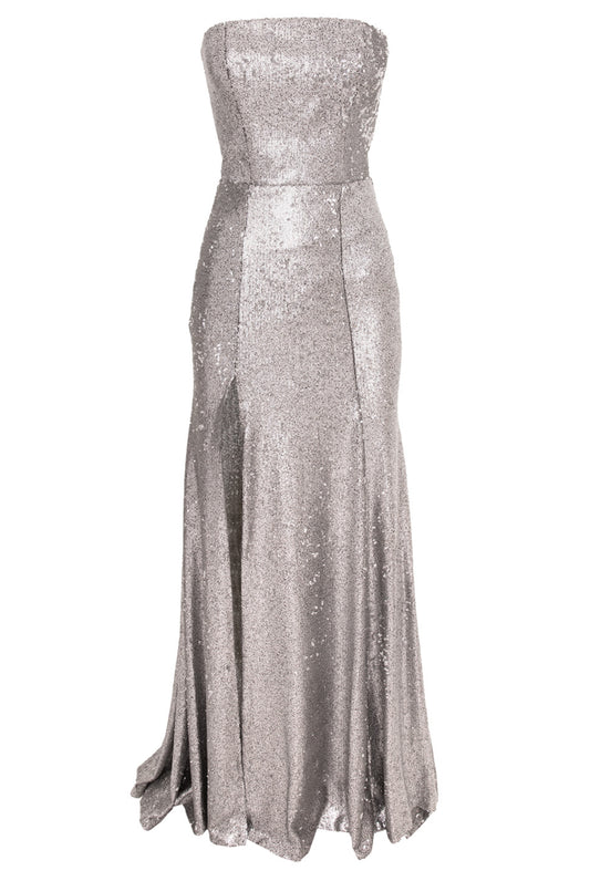 Cannes Sequins Maxi Dress In Silver