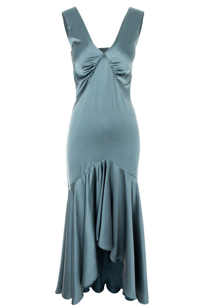 Tango Maxi Satin Dress In Dark Green