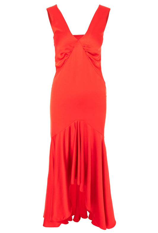 Tango Maxi Satin Dress In Coral Red