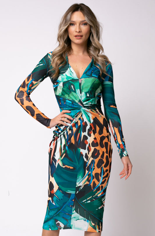 Mallorca Jersey Midi Dress in Amazon Print