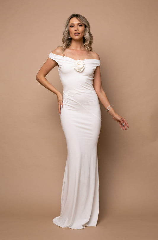 Venice Maxi Jersey Dress In Off White