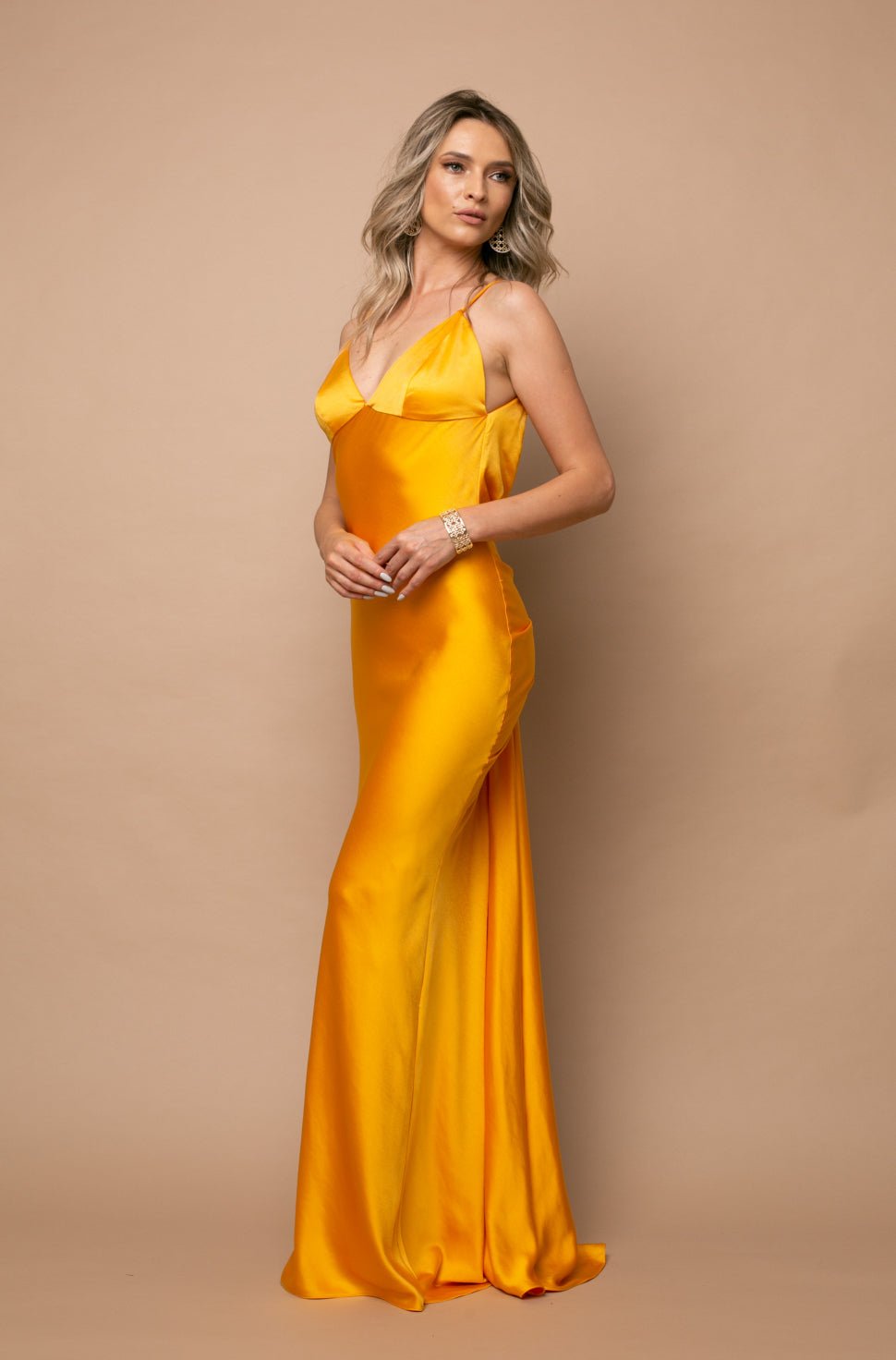 Como Satin Maxi Dress in Yellow