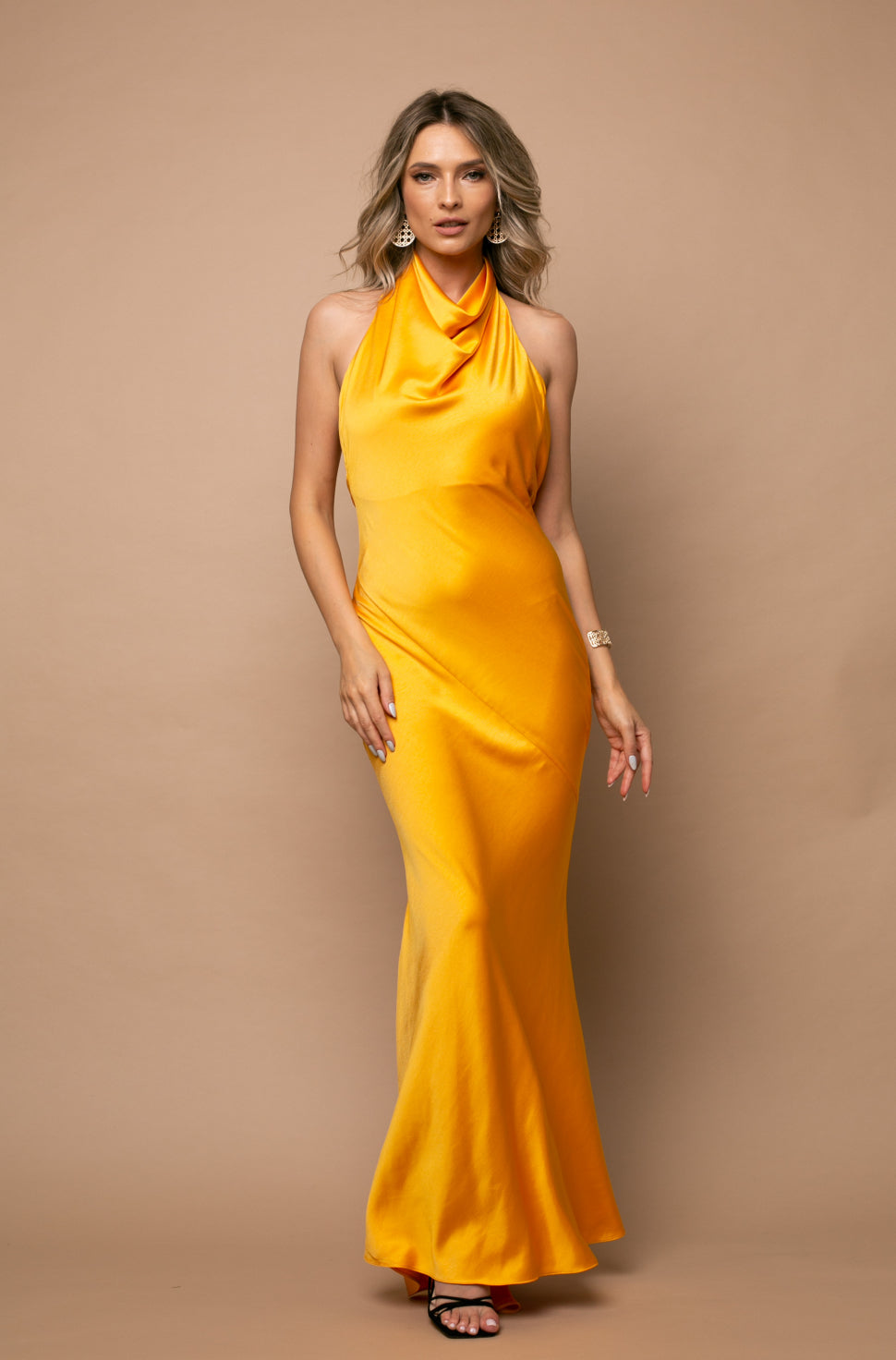 Capri Satin Maxi Dress in Yellow