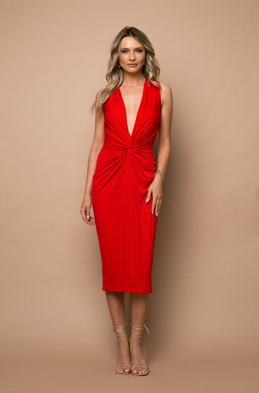 Mallorca Glitter Jersey Midi Dress In Red