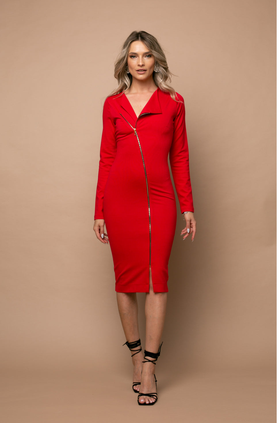 Chelsea Zipped Jersey Midi Dress In Red