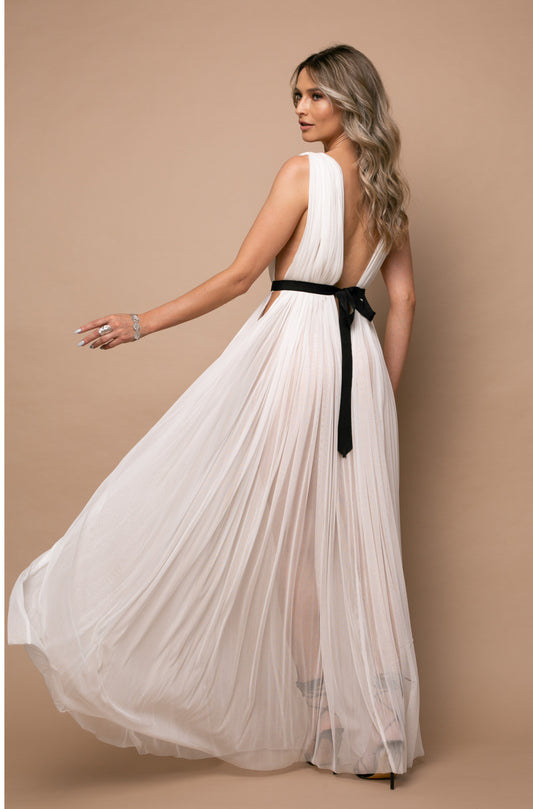 Santorini Cut Out Silk Tulle Dress in White