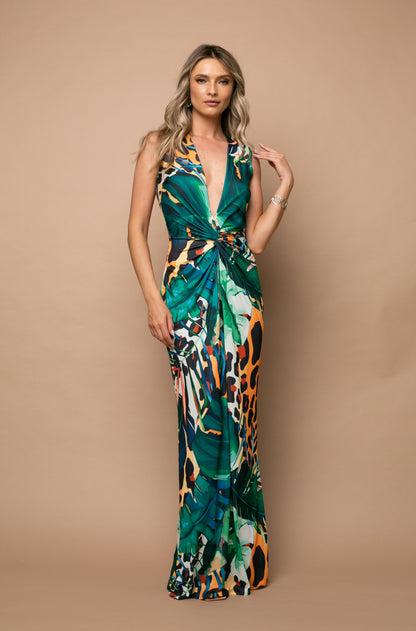 Mallorca Sleeveless Jersey Maxi Dress In Amazon Print