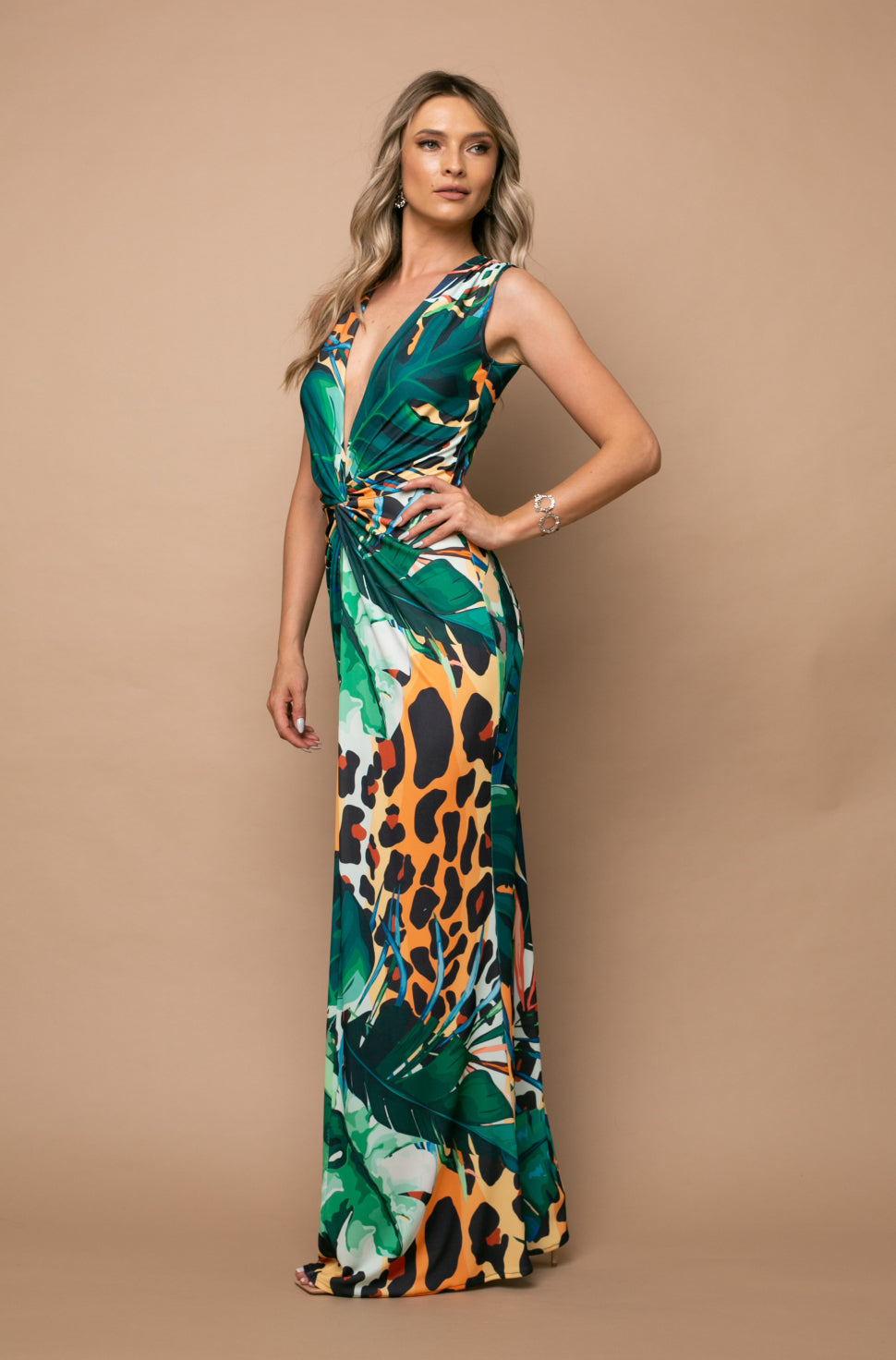 Mallorca Sleeveless Jersey Maxi Dress In Amazon Print