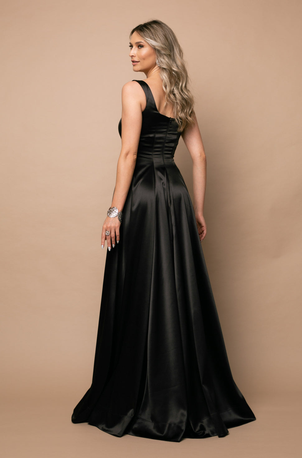 Vienne Maxi Satin Dress in Black