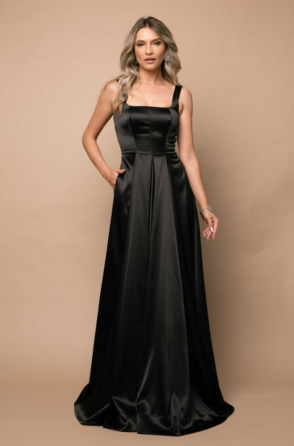 Vienne Maxi Satin Dress in Black